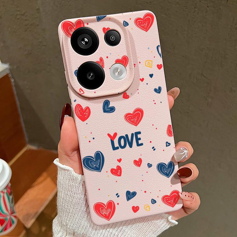 Weiche Silikonhülle mit Liebesherz-Muster für Xiaomi 13t Poco X6 M6 Pro Redmi Note 14 13 12 11 10 Pro Stoßfeste Ledertextur Einfarbige schlanke Hülle