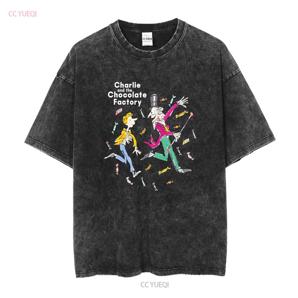 CHARLIE UND DIE SCHOKOLADENFABRIK Kinder T-Shirt lang- oder kurzärmelig Vintage Gewaschene Mode Bequemes Oberteil für den Alltag