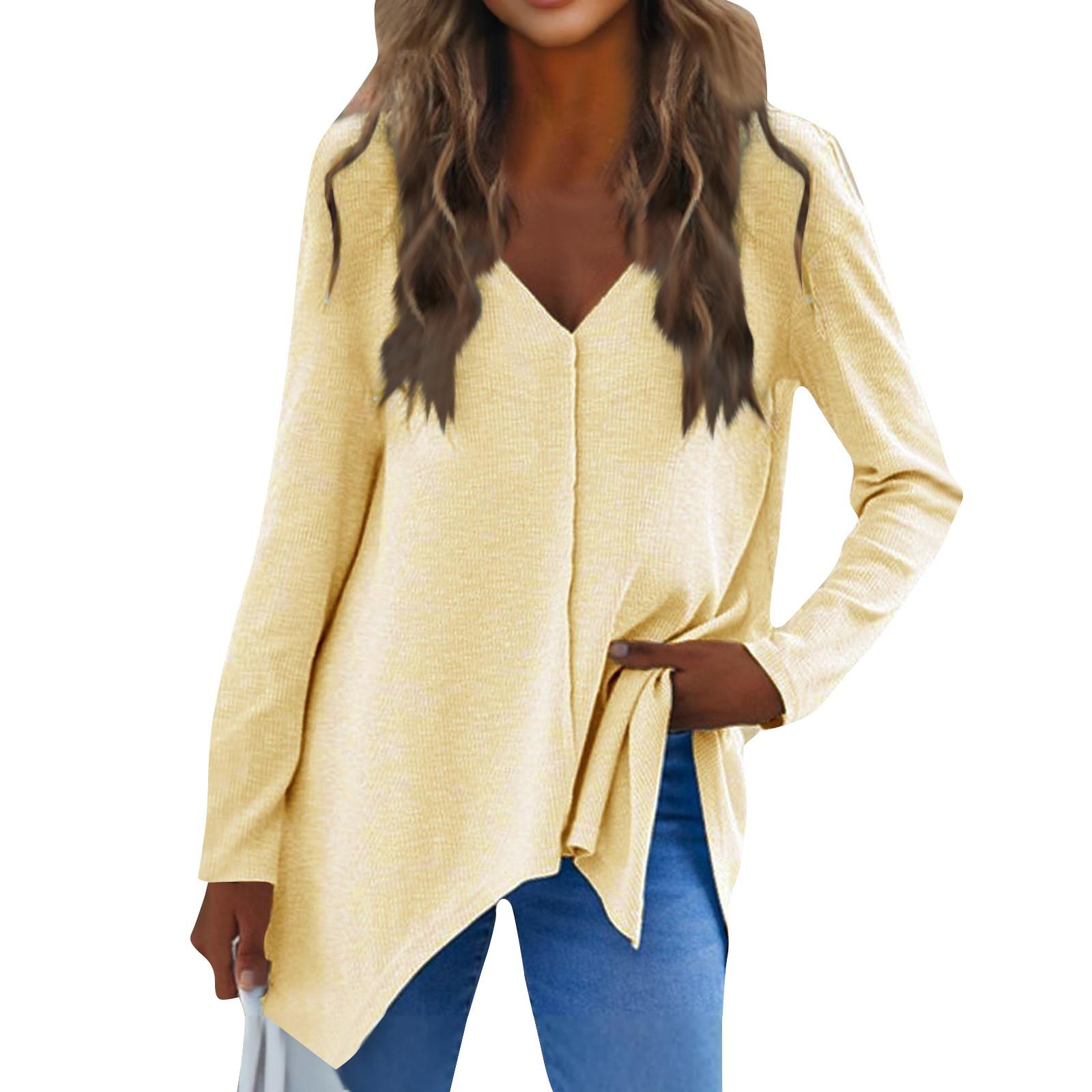 

Женская мода повседневный шерстяной трикотажный топ с V-образным вырезом XXL хаки