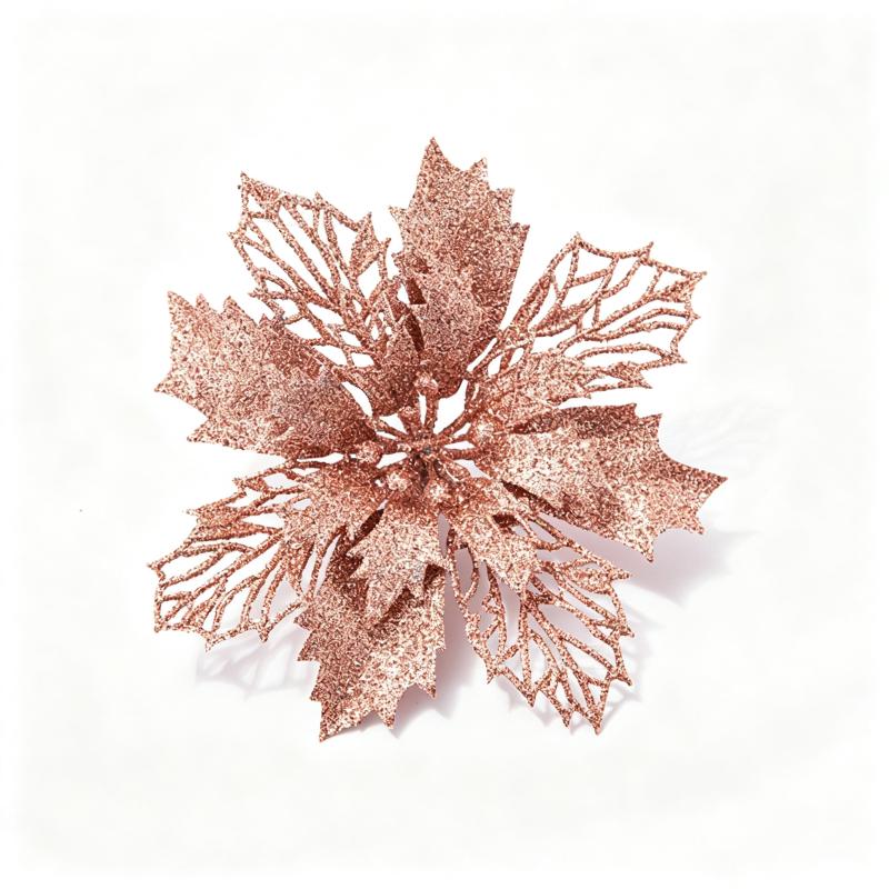 Artificial Glitter Poinsettia 6Pcs Hollow Out Xmas Decor for Christmas Tree Garland Front Door Winter Decor
