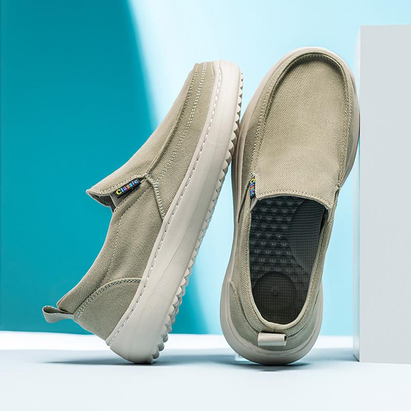 New Men Canvas Casual Shoes Breathable Soft Cloth Sneakers Non Slip Rubber Sole Lightweight Daily Walking Fashion Flat Footwear