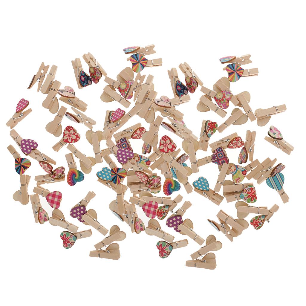 100x Heart Wood Clips Photo Paper Pegs Scrapbooking Embellishments 35mm
