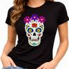Calaveras Flowers Crown Rose Skull Mexican Fiesta Muertos Bold Color Graphic Tee