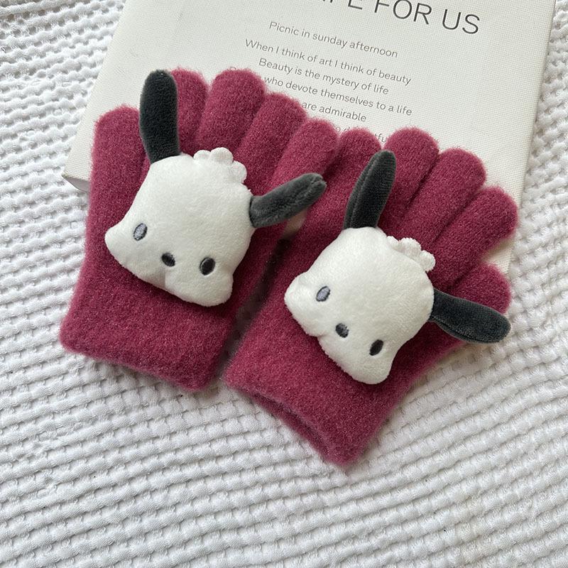 Korean Autumn and Winter Children's Gloves Sanrio Cartoon Warm and Cold Proof Thickened Baby Gloves Knitted Five Finger Gloves