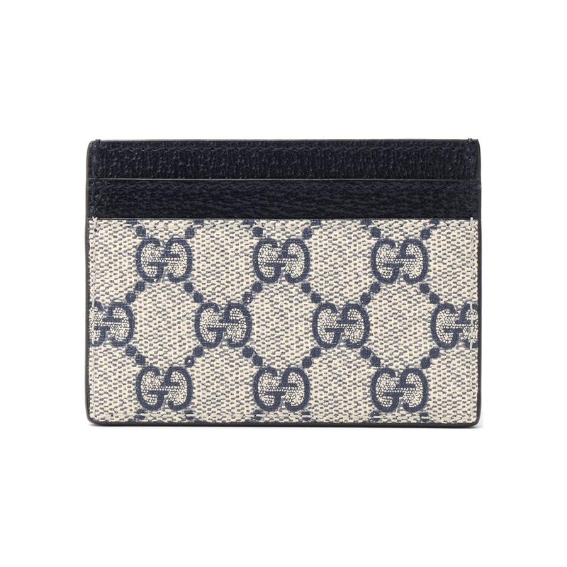 Gucci Ophidia distressed old flower logo striped webbing canvas patchwork card holder card bag women's blue