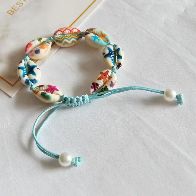 Handmade Bohemian Bracelet with Natural Shell Beads and Waxed Cord