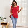 Women’s Shirts Round-neck Short Sleeves Loose Tops Pullover Pleated Stripes T-shirts Solid Color Summer Spring Casual Wear