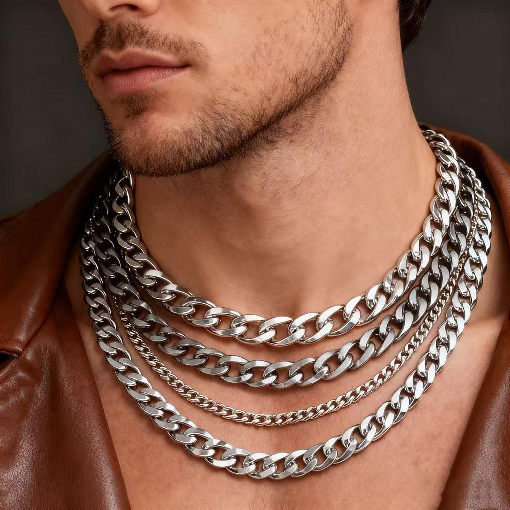 Stainless Steel Chain Cuban Link Necklace For Men Women Jewelry Punk Goth Neck Pendant Accessories Golen Black Silver Color