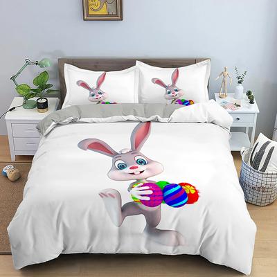 Cartoon Rabbit Bunny Bedding Set for Kids Girl Women Polyester Duvet Cover Quilt Cover with Pillowcase Polyester Comforter Cover
