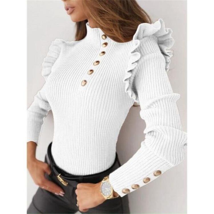 Women Long Sleeve Ruffle Blouse Striped Button Down Shirt Tops S белый
