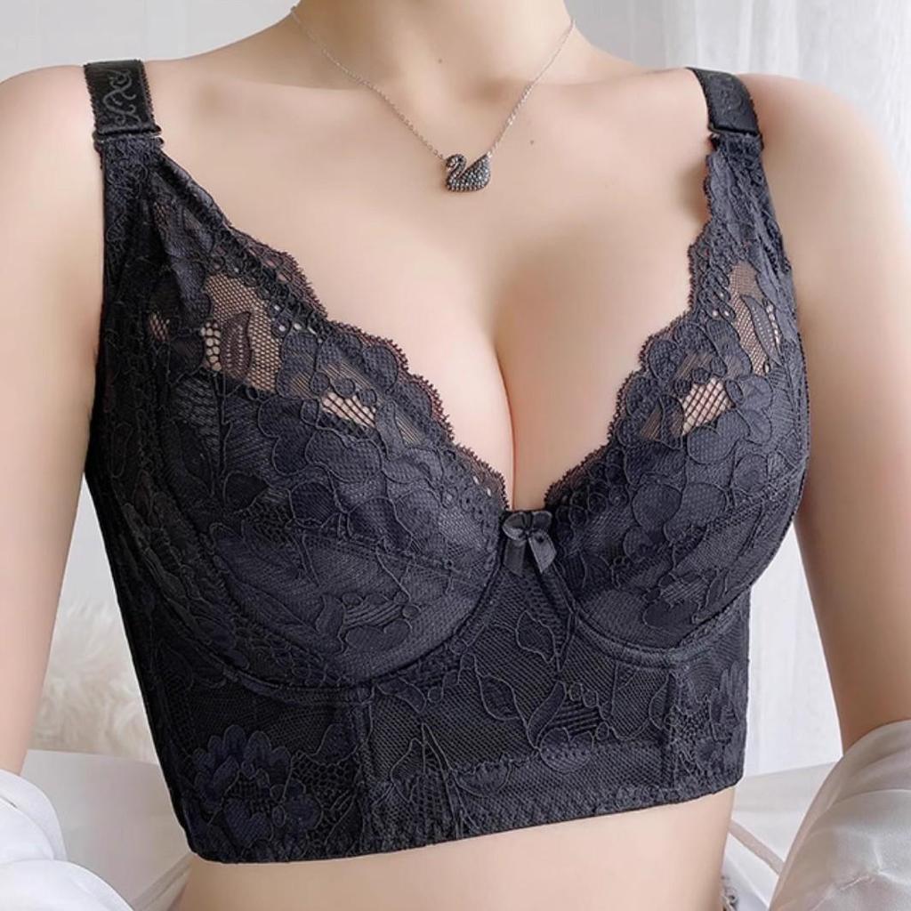 Adjustable Anti-Sagging Plus Size Lace Bra for a Slimmer Big Bust Look with Side Support