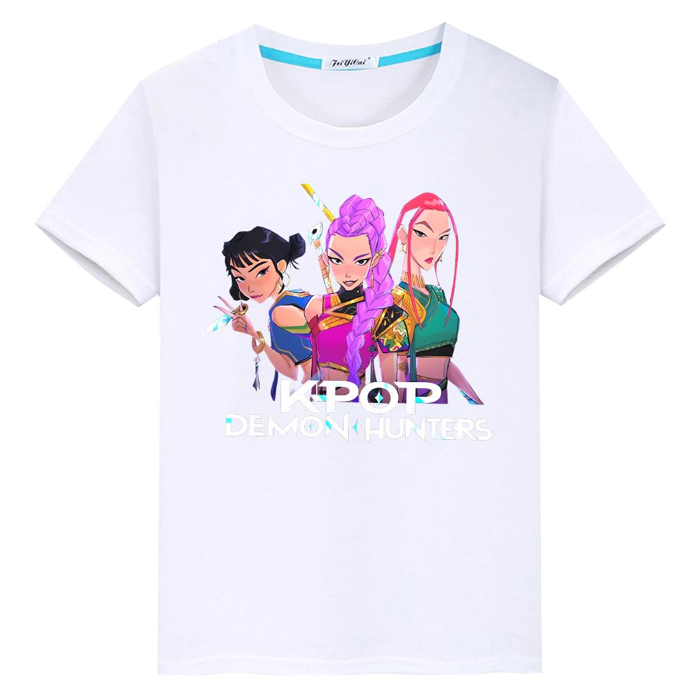 kpop demon hunters Print 100%Cotton Cute Tees y2k Christmas t shirt for kids boy 10year anime Short  Kawaii Tops girls clothes