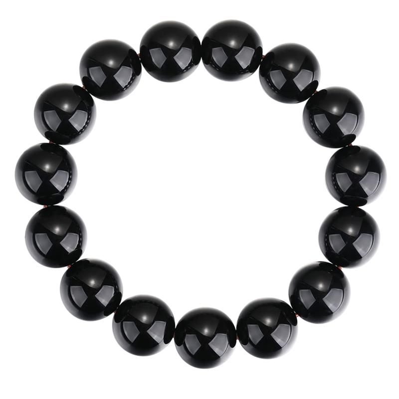 14mm Natural Black Obsidian Bracelet Gift Box Set with Appraisal Certificate