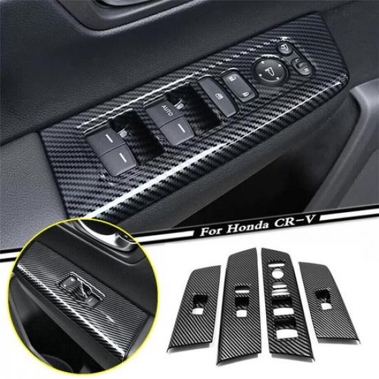 Carbon Fiber 4X Window Lift Switch Panel Cover Trim For Honda CR-V CRV 2023 2024