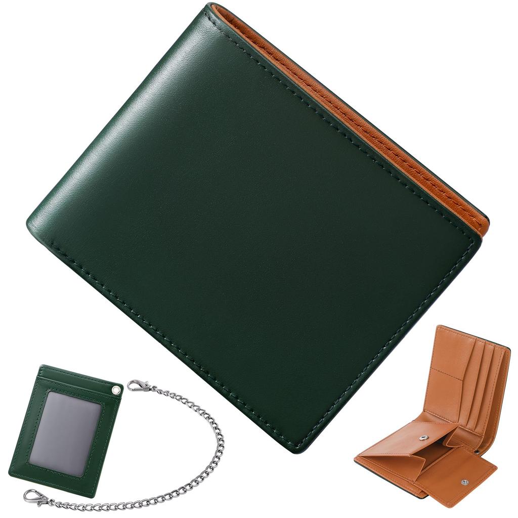 GSG Bifold Wallet with Large Slim with Removable Pass Genuine Card Pass Popular Green 24057 Men's Chain, Capacity, Design, Case, Compact, Leather,