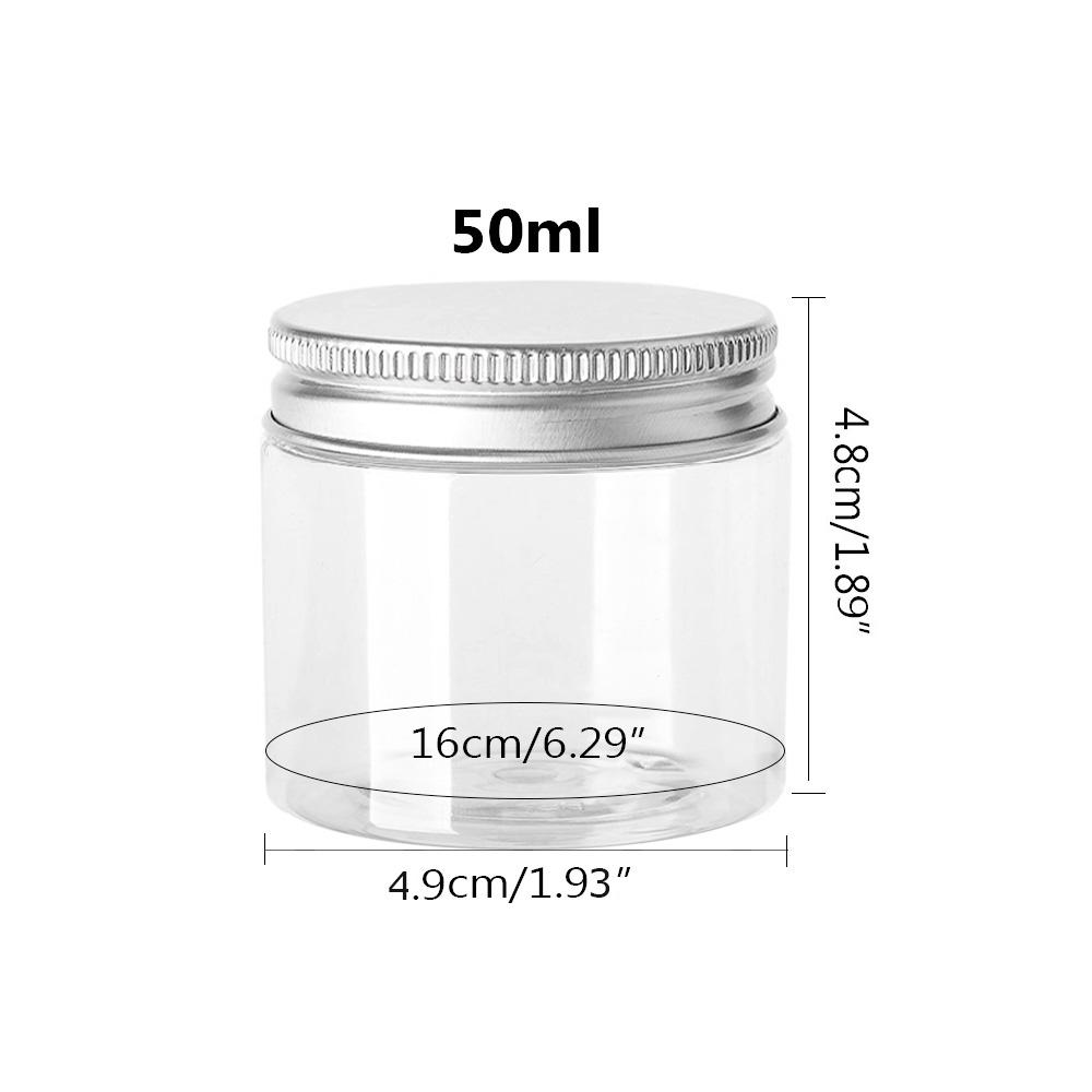 5pcs Aluminum Cap Sealed Cans PET Empty Transparent Plastic Bottles 15Sizes Wide Mouth Jar Oil Wax Packaging Container With Lids