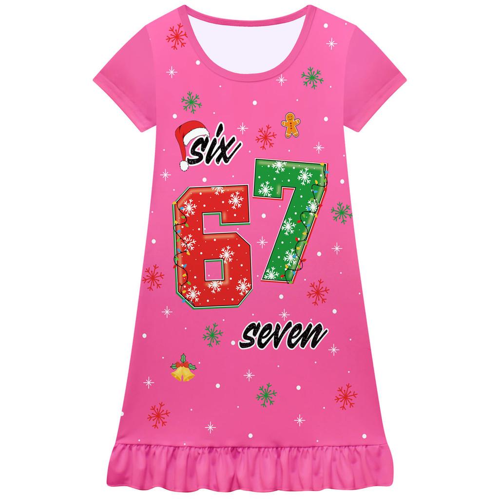 

82871 Kids Girls Steal a Brainrot 67 Print Short Sleeves Dress 140cm