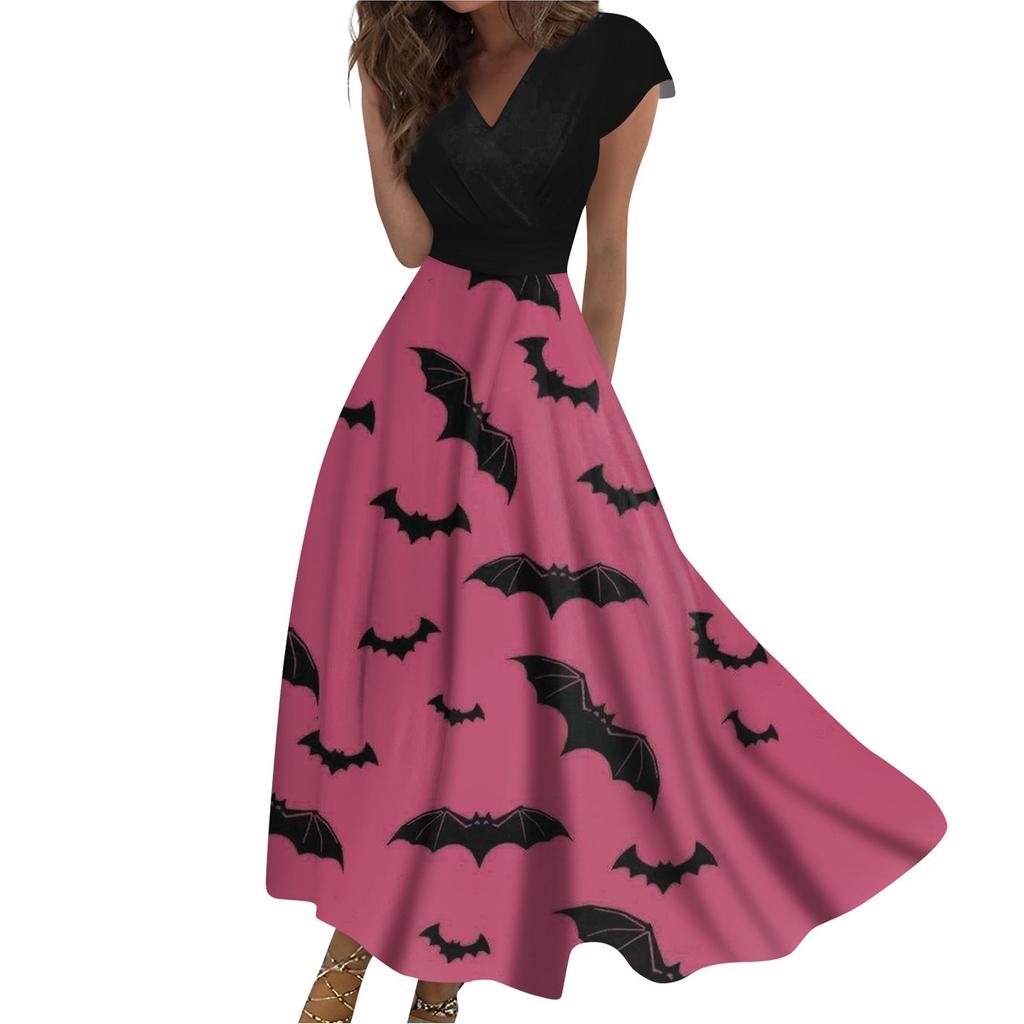 Women's Long Dress Maxi Dress Casual Dress Casual Short-Sleeve V Neck Boho Waist Halloween Printed Dress