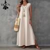 Damenmode Sommer Frühling Einfarbig Druck Ärmellos V-Ausschnitt Lockere Taille Freizeitkleider