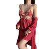 Sexy Pyjama Damen Eis Seide dünner Stil mit Brustpolster Spitze schöner Rücken pure Lust Träger Nachthemd zweiteilig Loungewear