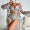 Summer Print Swimsuits Female Swimwear Push Up for Beach Wear Three-Piece Bathing Suits Pool Bather Women's Swimming Suit