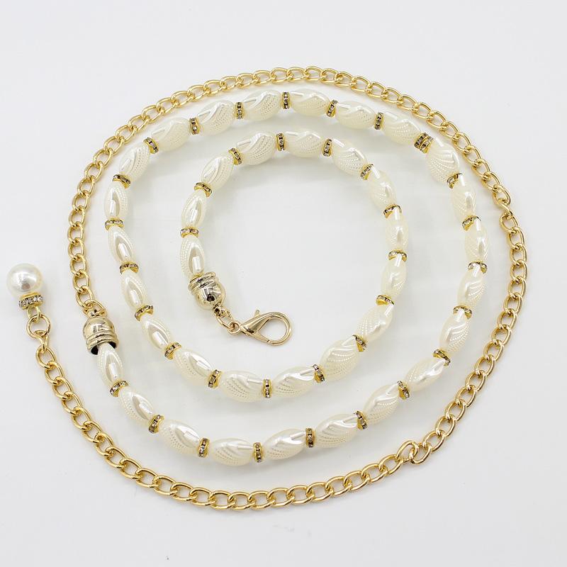Mei Mary Korean style sweet pearl embellished waist chain - dress hook metal decor thin belt