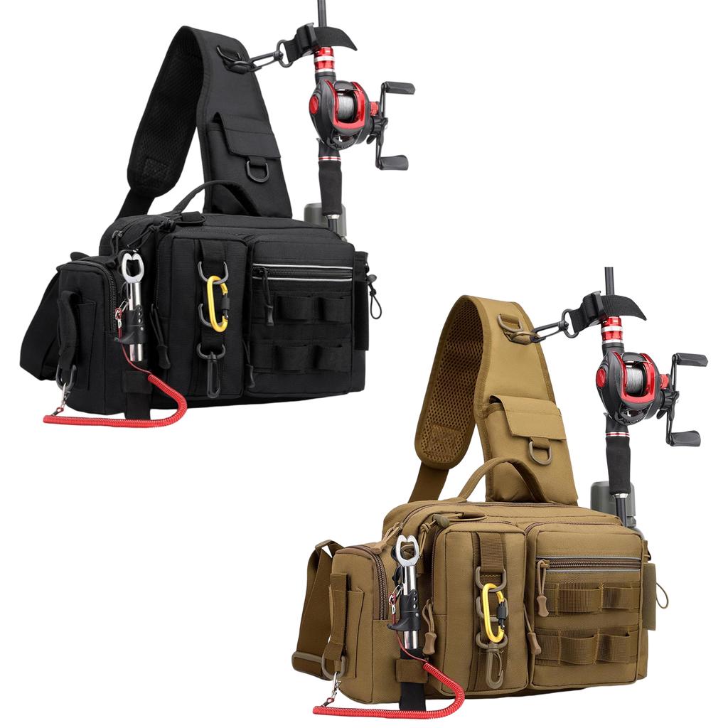 Men Oxford Cloth Sling Bag with Adjustable Widen Straps Fanny Packs Multi-Compartment for Fishing Gear Lure Hooks & Accessories