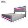 Upholstered Bed 160*200cm with LED Lighting and USB Socket, Headboard with Shelves and Storage, With Hydraulic for Storage, Linen Fabric Light Grey