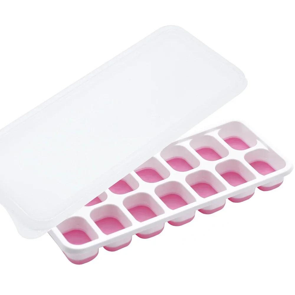 1Pcs/4Pcs/Set CubeTray Stackable 14 Grid Silicone Ice Mold with Removable Lid Easy-Release For Cocktail Freezer Kitchen Tools