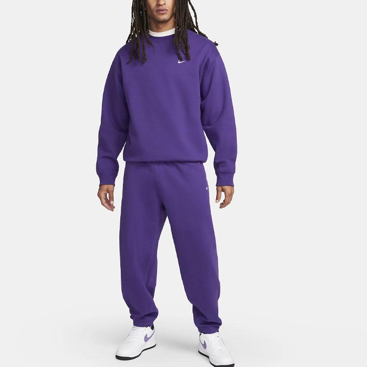 Nike Solo Swoosh Solid Logo Ribbed Crewneck Loose Sports Sweatshirt Men sweatshirt Purple DX1361-504