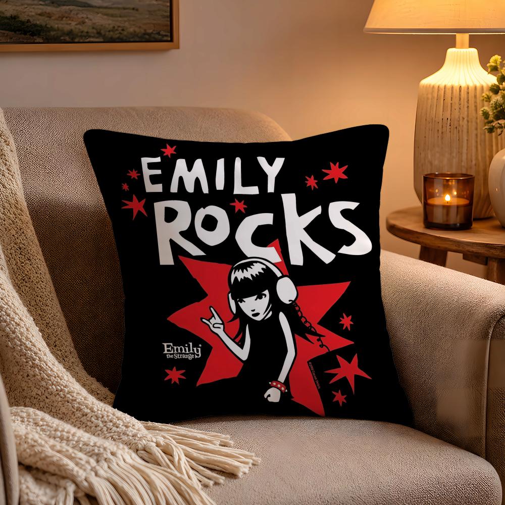 Classic Anime Comics Emily The Strange Pillow Case Soft Plush Cushion Cover Double Print and Invisible Zipper for Sofa Home Car