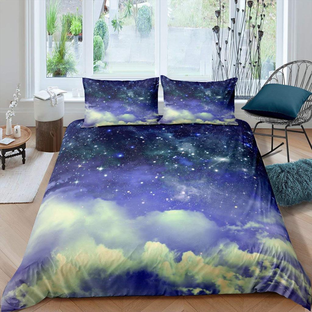 Starry Sky King Queen Duvet Cover Colorful Galaxy Bedding Set Outer Space 2/3pcs Quilt Cover Glitter Polyester Comforter Cover