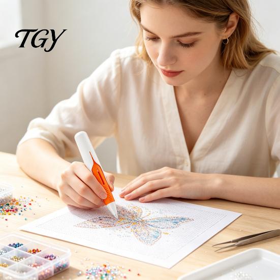 Faux Diamond Art Pen Automatic Bead Dispenser, Wax-Free Pen, Ergonomic Precision Applicator Tool for Round Diamonds, DIY Crafts Accessories