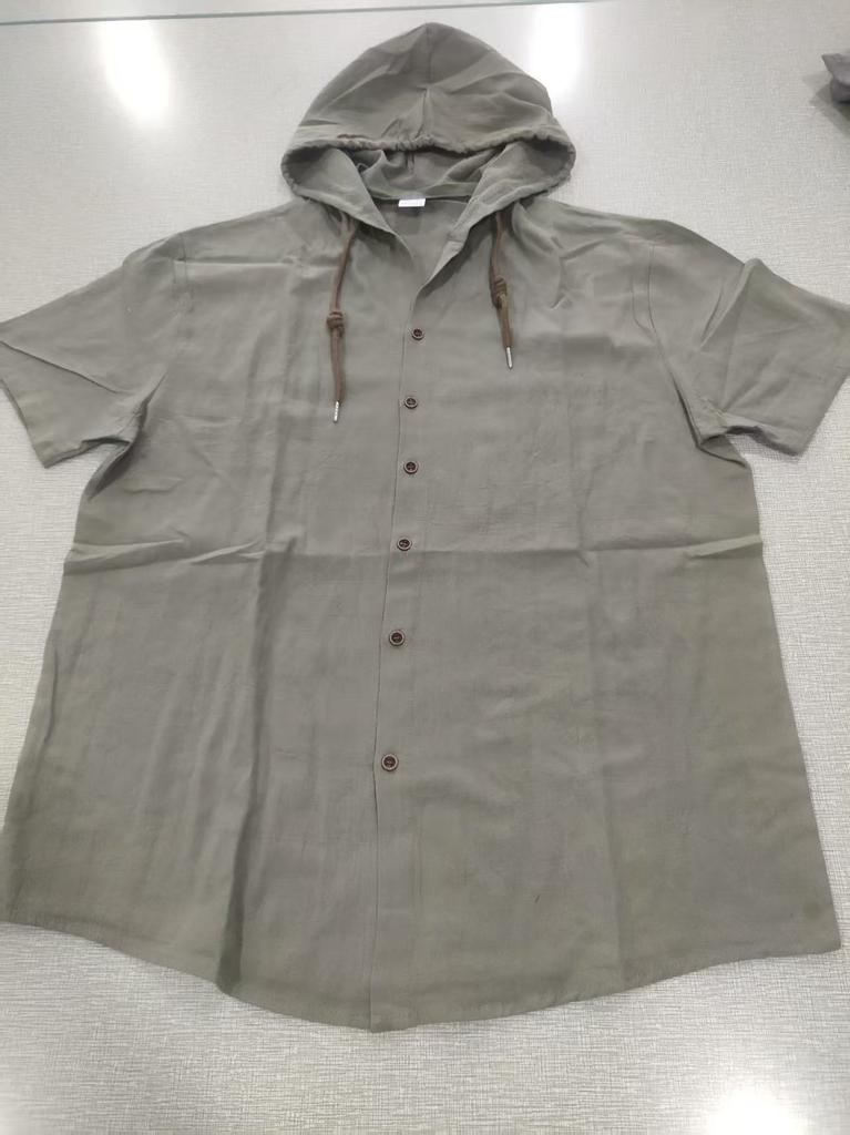 Tk American Summer Thin Breathable Linen Ami Kaji Loose Hooded Men'S Short Sleeve Shirt
