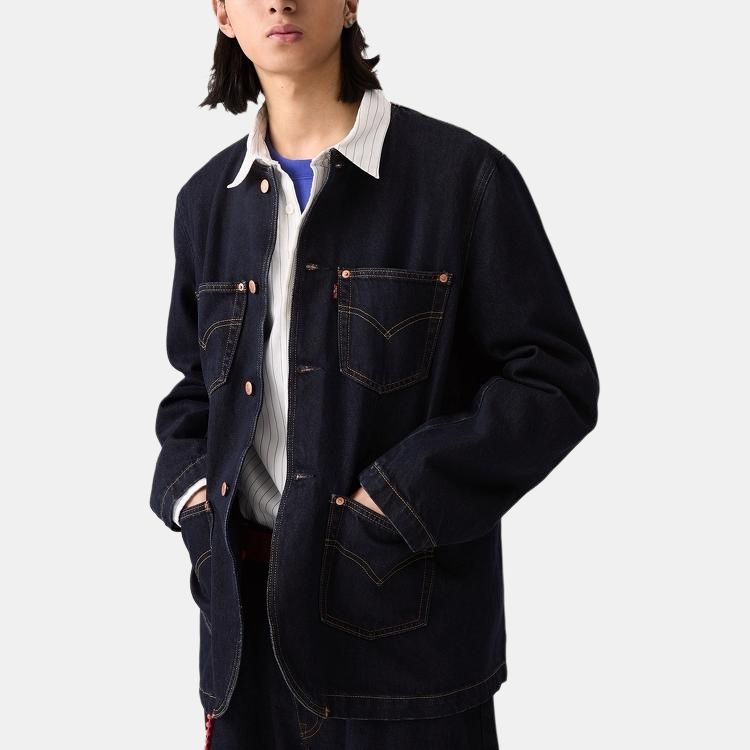 Levis Casual Comfortable Simple Round Neck Long Sleeve Denim Jacket Men Jackets Dark-Blue 003KY-0002