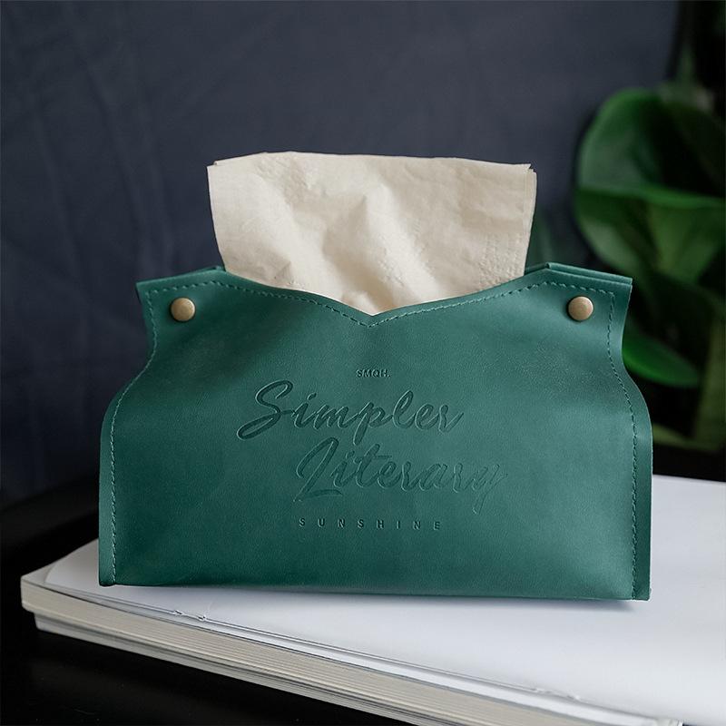 Simple leather tissue box Car pumping box Home bedroom Living room Creative tissue bag зелёный