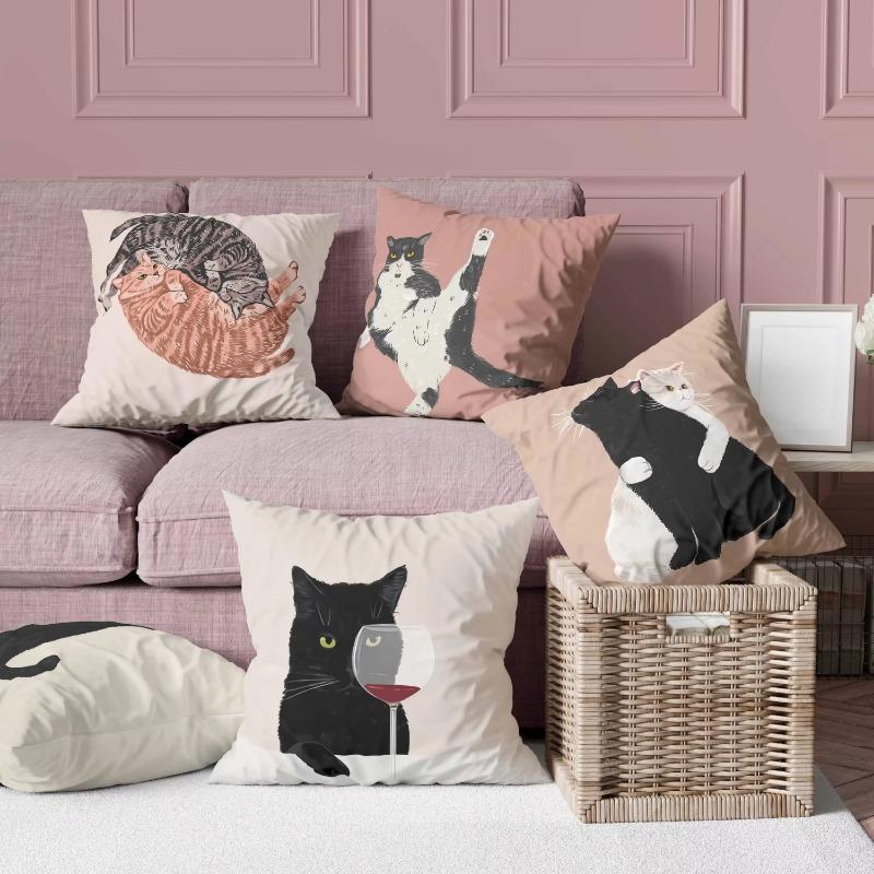 Cat Is Leisure Life Square Pillowcase, Used For Home Decoration, Car Sofa Cushion Cover45Cm*45Cm