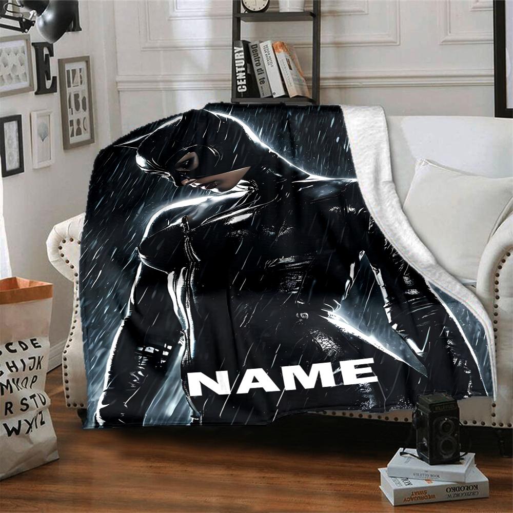 Custom Name Batman Theme Printed Blanket - Perfect for Couch, Bed, Travel & Outdoor Use | Machine Washable, Cozy & Durable.
