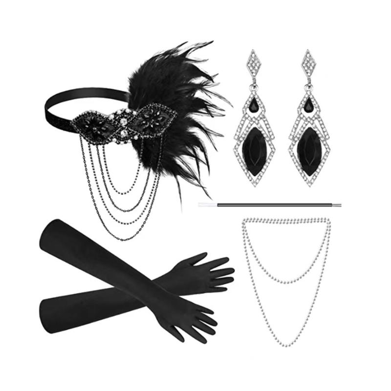 Sparkling Rhinestone Headwear Feathered Headgear Set Alluring Feathered Headband Comfortable for Halloween Singles Party