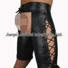 European & American Erotic PU Men's Open Crotch Patent Leather Tight Pants and Wild Leather Shorts