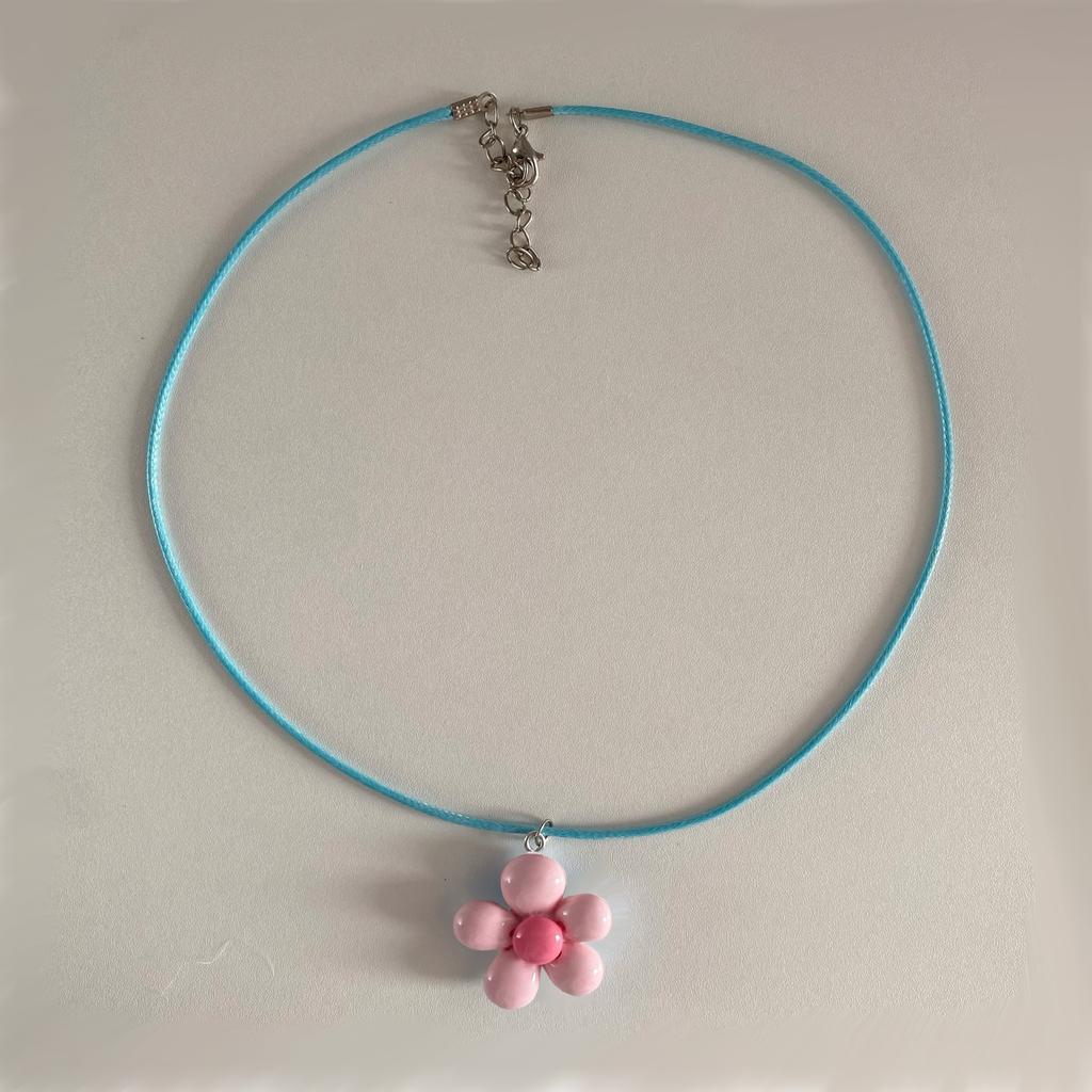 Sweet Colorful Flower Necklace Statement Pendant Necklace Floral Design Neck Jewelry Rope Necklace Perfect Gift for Women Girl