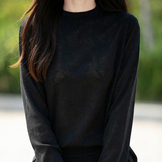 Hook Flower Hollow Knitted Base Shirt for Women's Spring and Autumn Loose Top