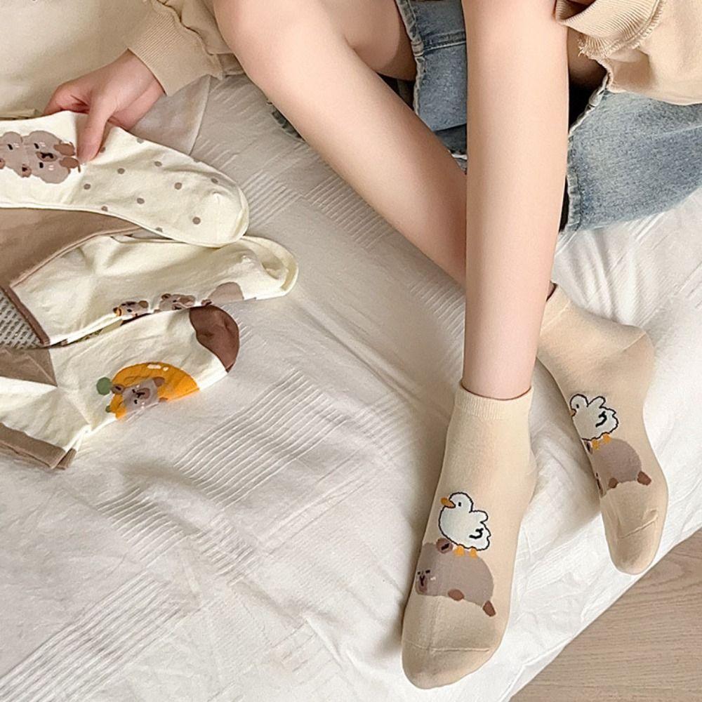 5Pairs Dot Capybara Socks Cartoon Socks Women Fashion Capybara Mid-tube Socks  Women