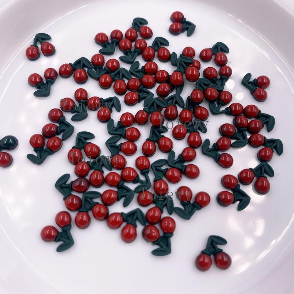 100pcs Resin Cute Colorful Mini Red Cherry Art Nail Flatback Stone Applique DIY Fruit Scrapbook Decor Jewelry Accessories Crafts