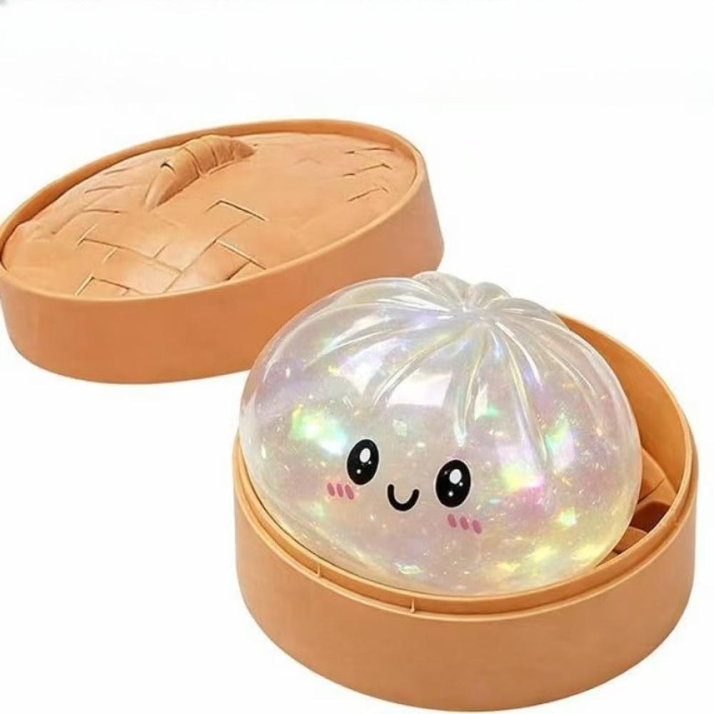 

Squishy Glitter Dumpling Squeeze Toy with Bamboo Steamer Soft TPR Stress Ball Decompression Fidget Toy Funny Creative Gift