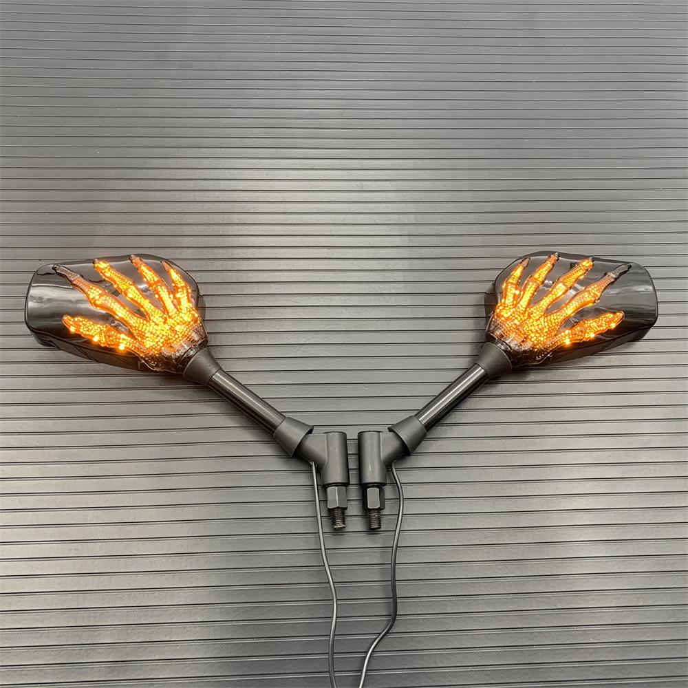 

10 мм Мотоциклетные Зеркала Заднего Вида Боковые Зеркала Рука Коготь Скелет Череп С Желтыми Светодиодными Указателями Поворота Для Honda Yamaha Suzuki Kawasaki чёрный