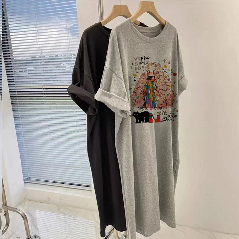 

Платье с буквенным принтом, летняя новая корейская мода, свободная повседневная длинная футболка, юбка XL