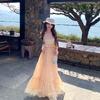 French Temperament Resort Chiffon Dress Women's Sanya Seaside Long Dress Lace Splicing Beach Photo Skirt