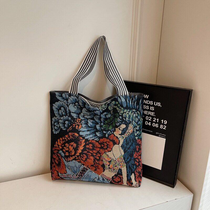 Canvas Bag With Embroidery For Casual Daily Use And Urban Style