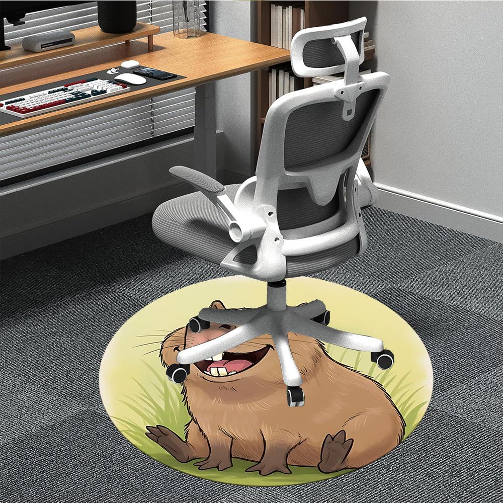 

1pc Capybara Chair Carpet for Office, Indoor Non Slip Washable Polyester Fiber Carpet, 80cm